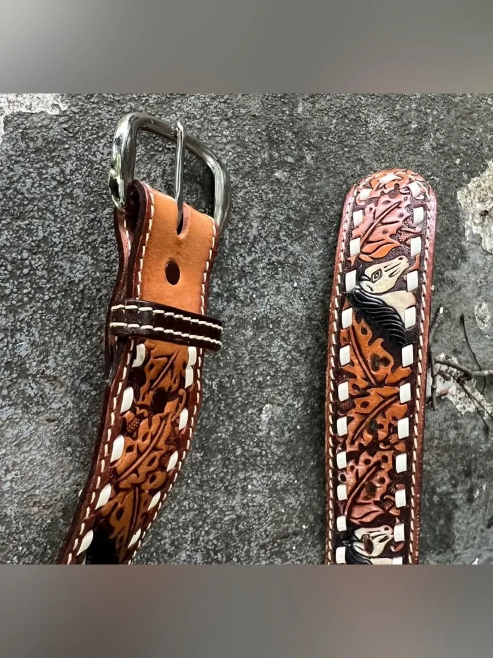 Vintage 1997 Hand Painted Tooled Leather Belt Sz 42